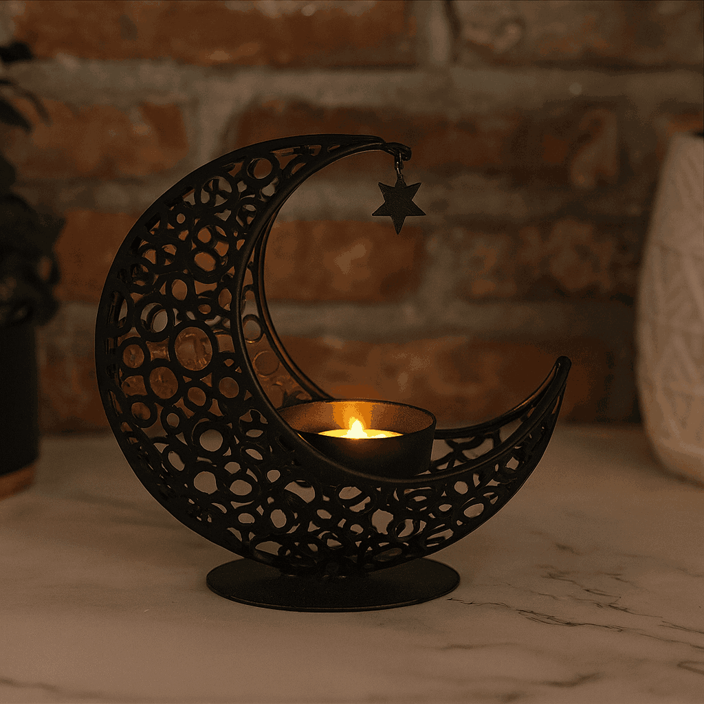 Moon Kerzenhalter Schwarz – Orientalisches Tischdekor für Ramadan, Herbst & Winter